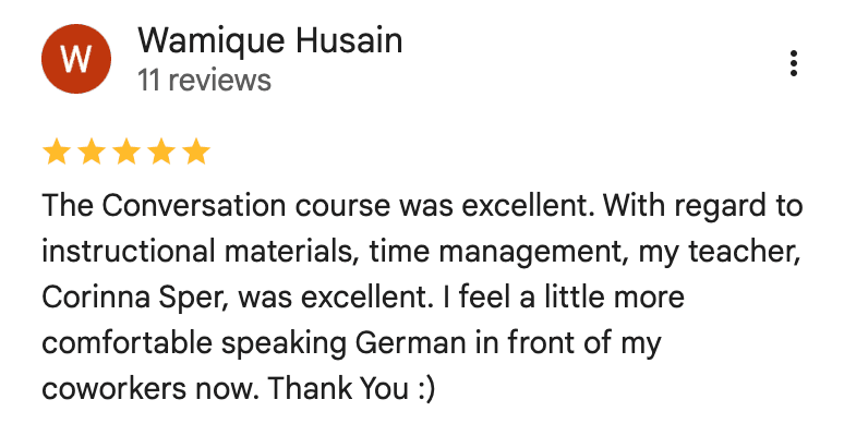 Screenshot of a Google review from a student