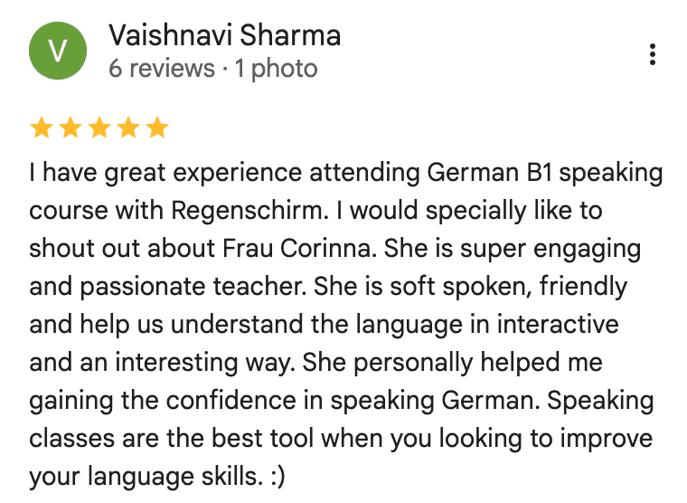 Screenshot of a Google review from a student
