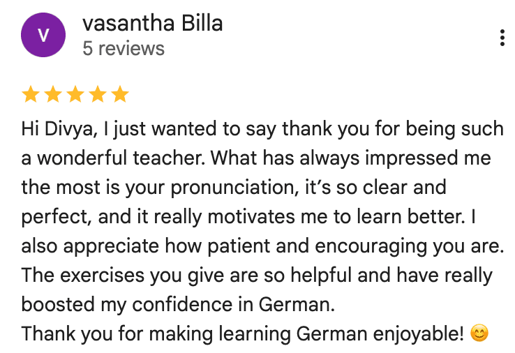 Screenshot of a Google review from a student