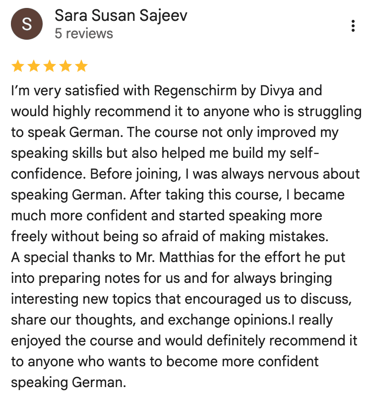 Screenshot of a Google review from a student