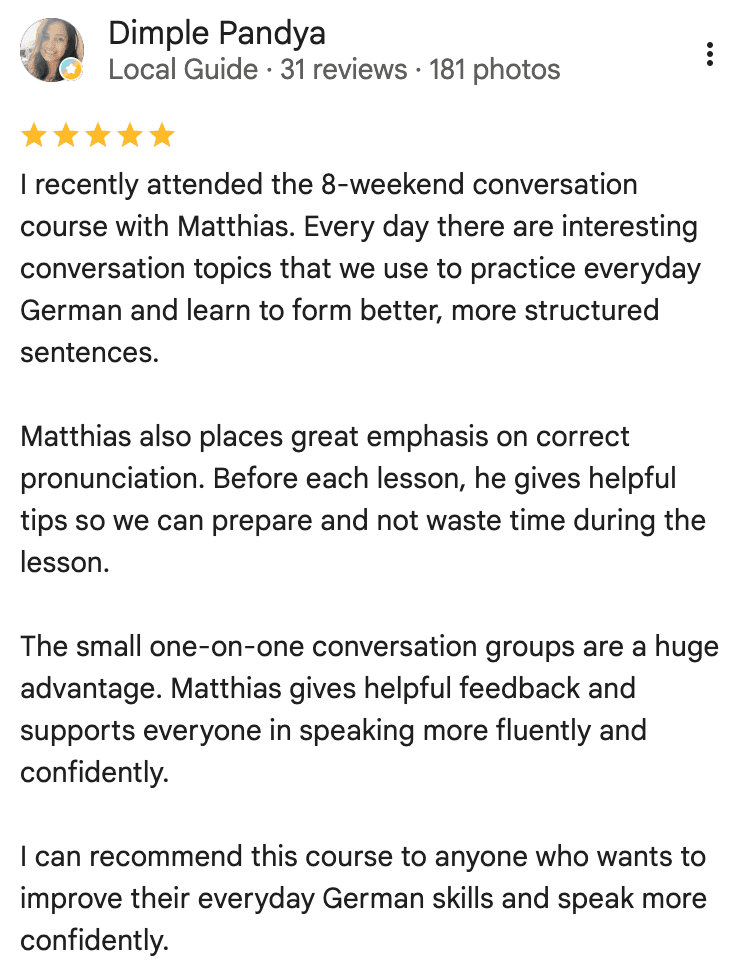 Screenshot of a Google review from a student