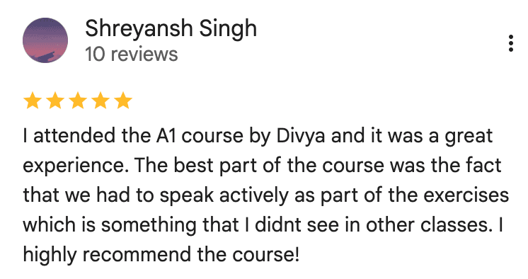 Screenshot of a Google review from a student