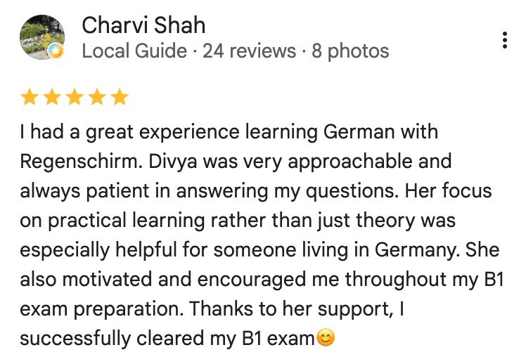 Screenshot of a Google review from a student