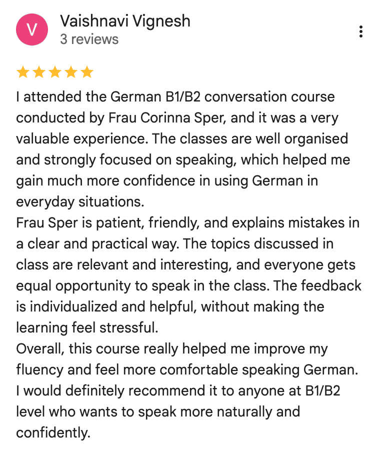 Screenshot of a Google review from a student