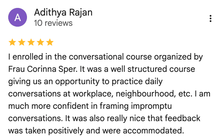 Screenshot of a Google review from a student