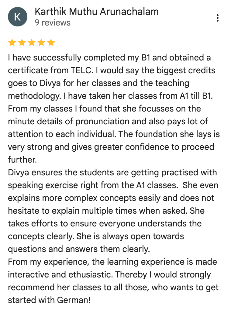 Screenshot of a Google review from a student