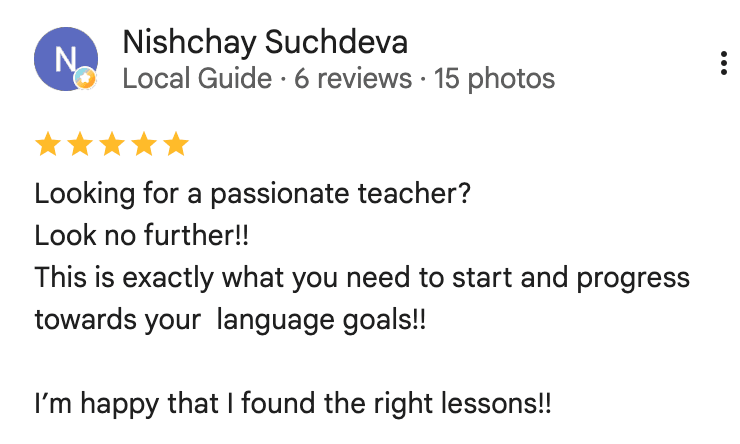 Screenshot of a Google review from a student