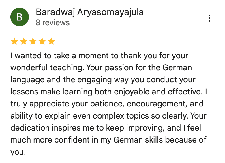 Screenshot of a Google review from a student