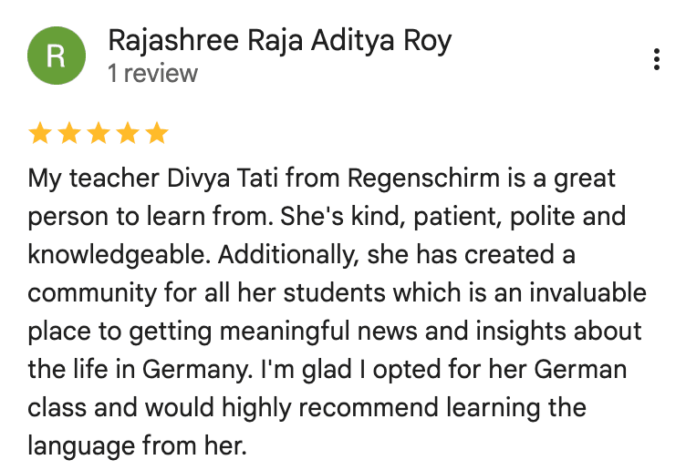 Screenshot of a Google review from a student
