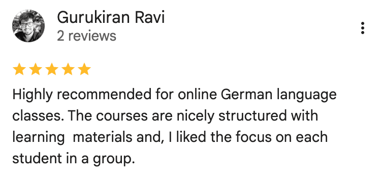 Screenshot of a Google review from a student