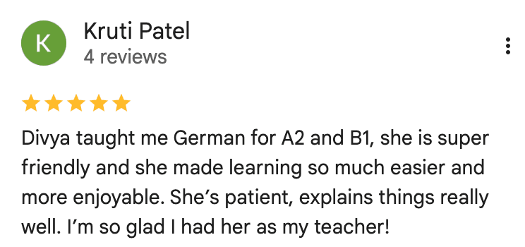 Screenshot of a Google review from a student