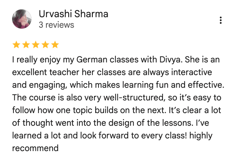 Screenshot of a Google review from a student