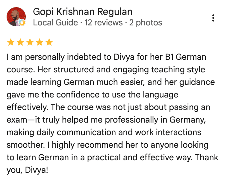 Screenshot of a Google review from a student
