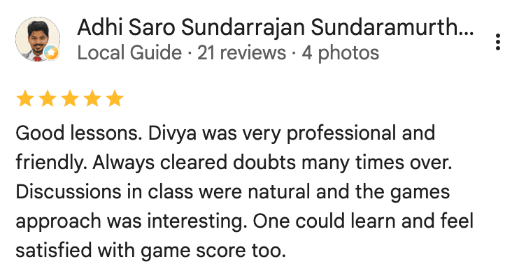 Screenshot of a Google review from a student